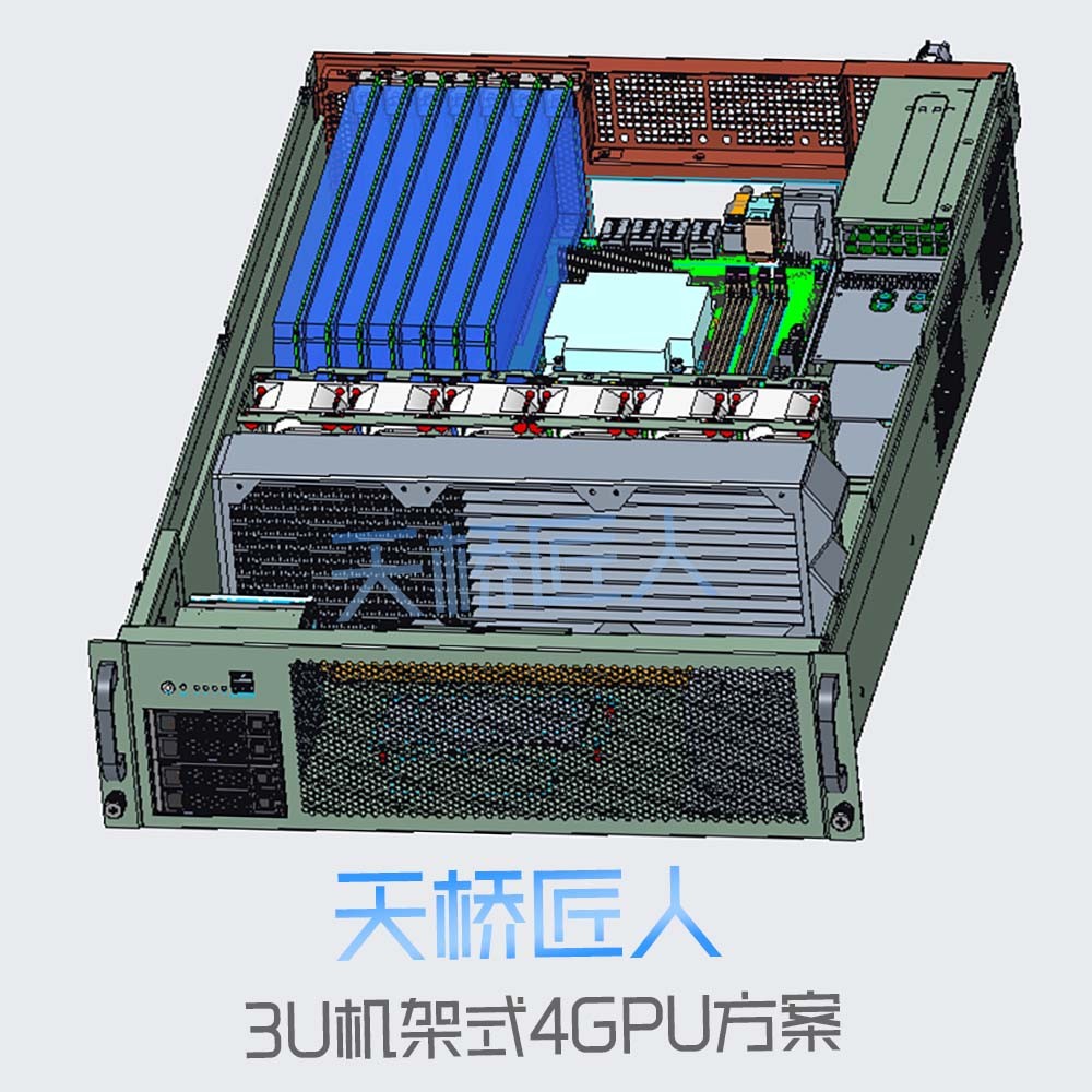 天桥匠人3U机架式GPU服务器机箱 支持3个3200W CRPS 2+1冗余电源